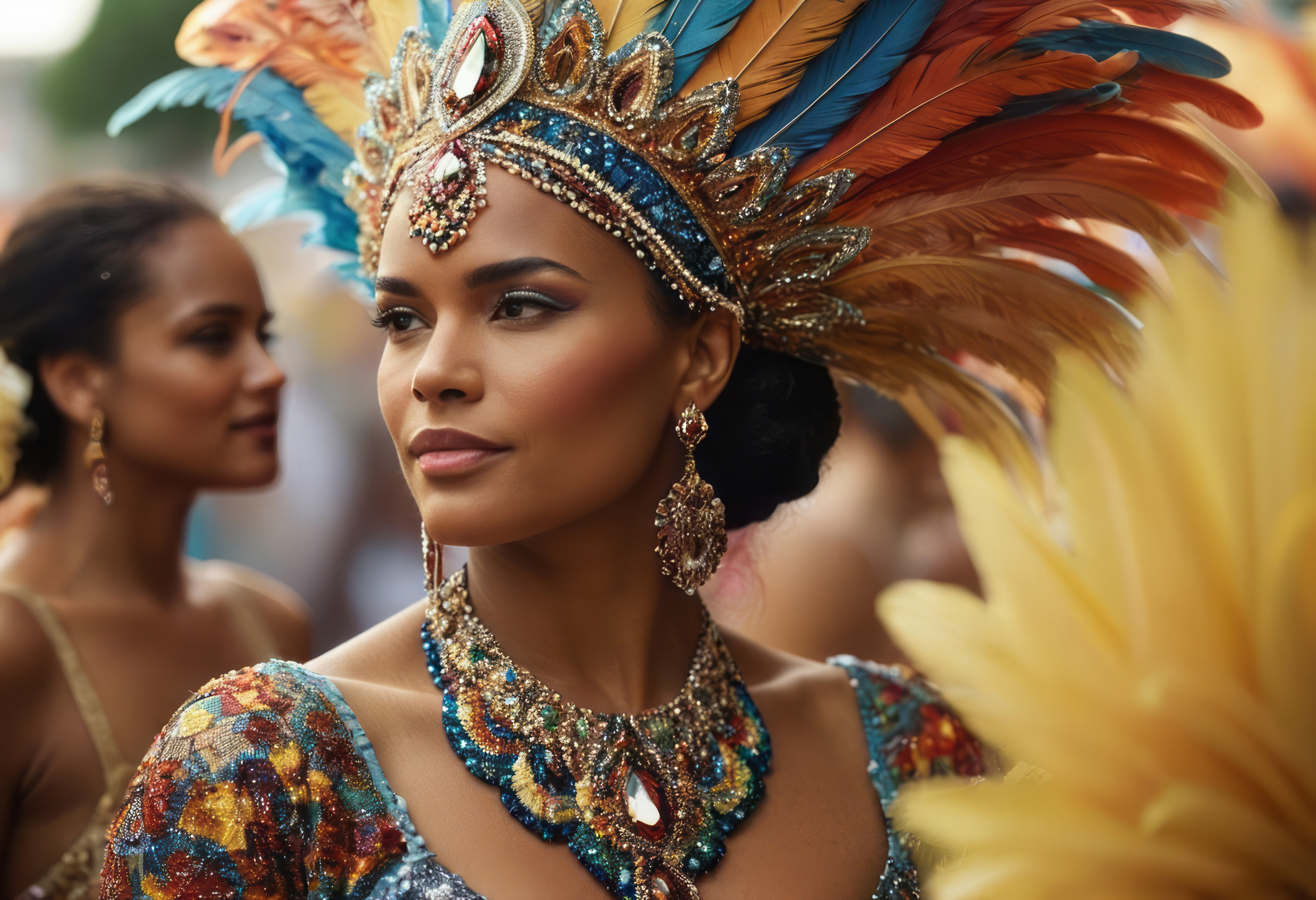 A Carnival Queen Wears An Ornate Headdress