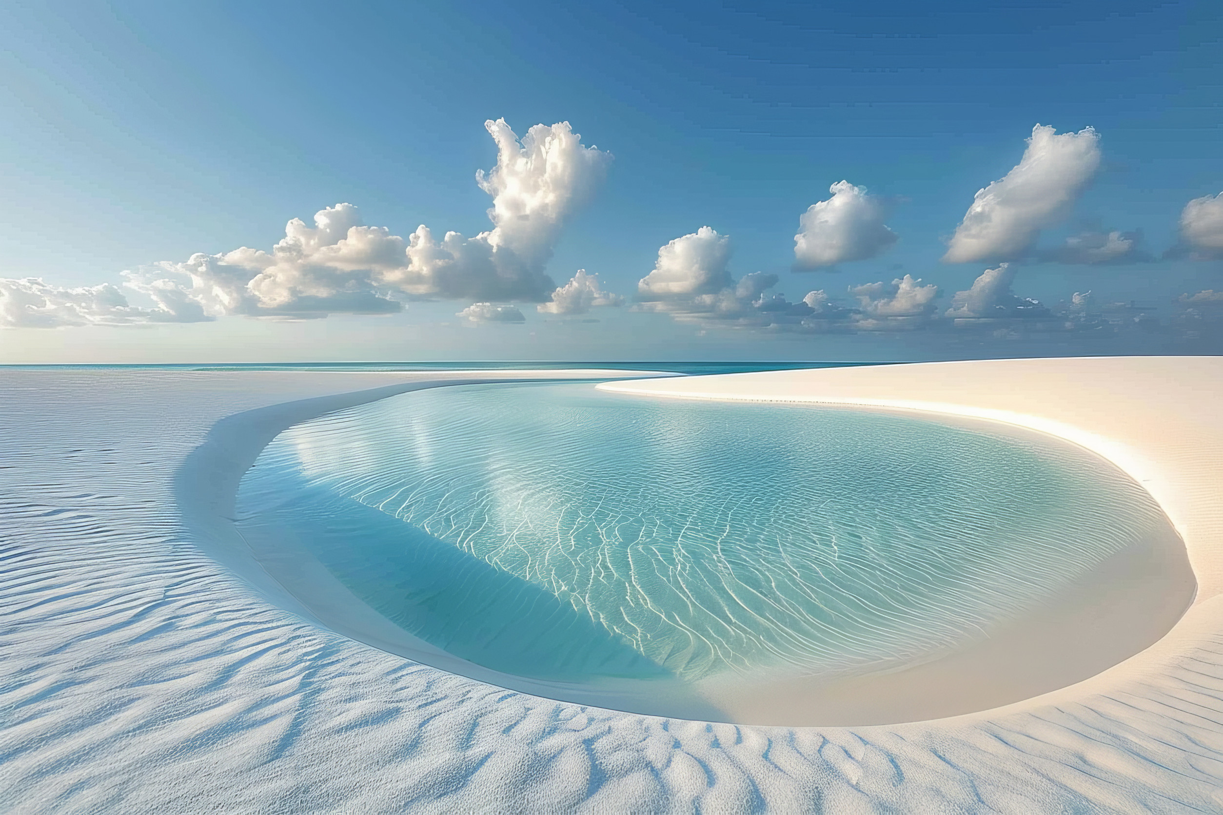 A Stunning Natural Pool In A White Sand Desert Under A Clear Sky