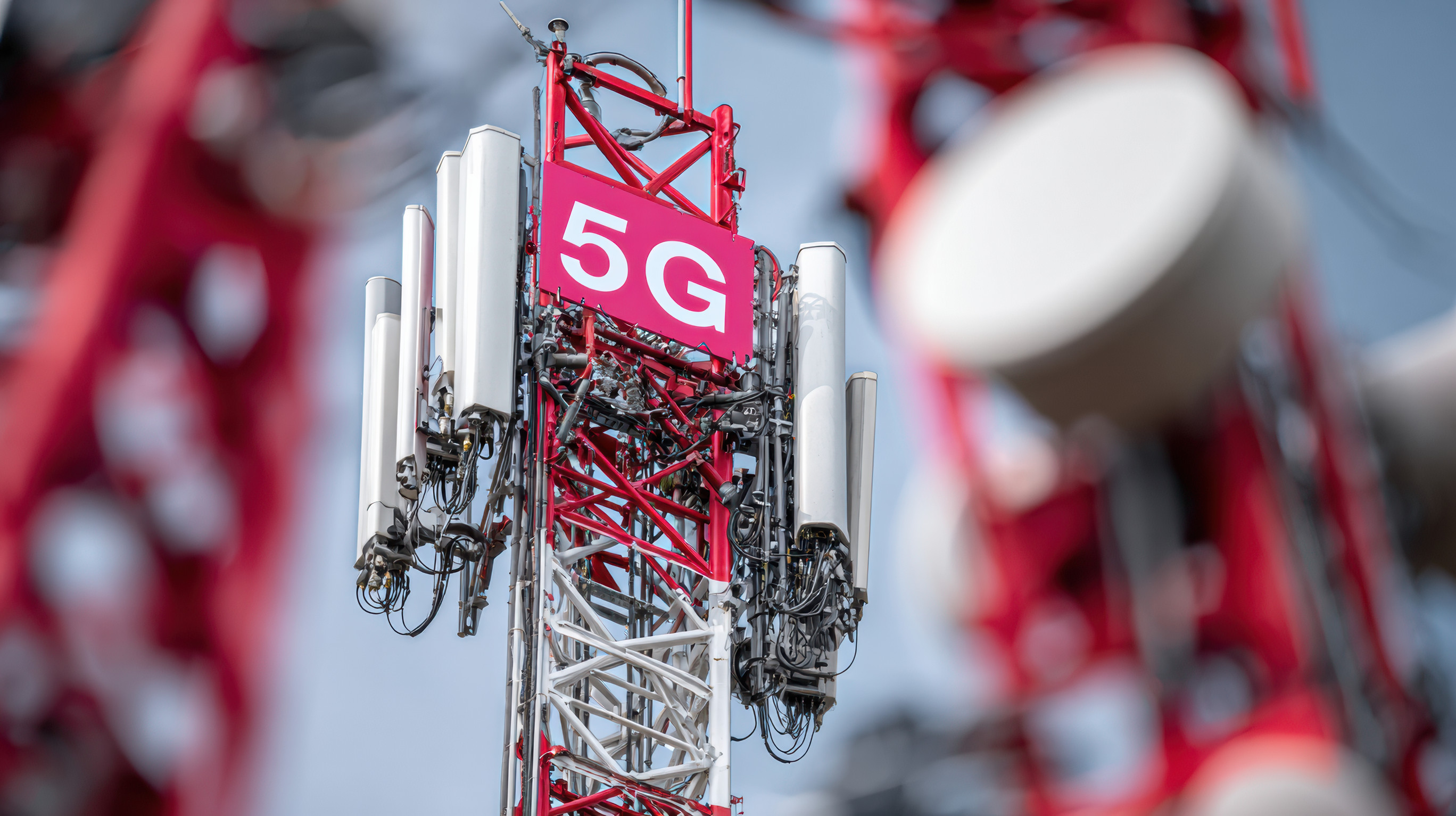 A Tall 5g Mobile Internet Communication Tower Stands