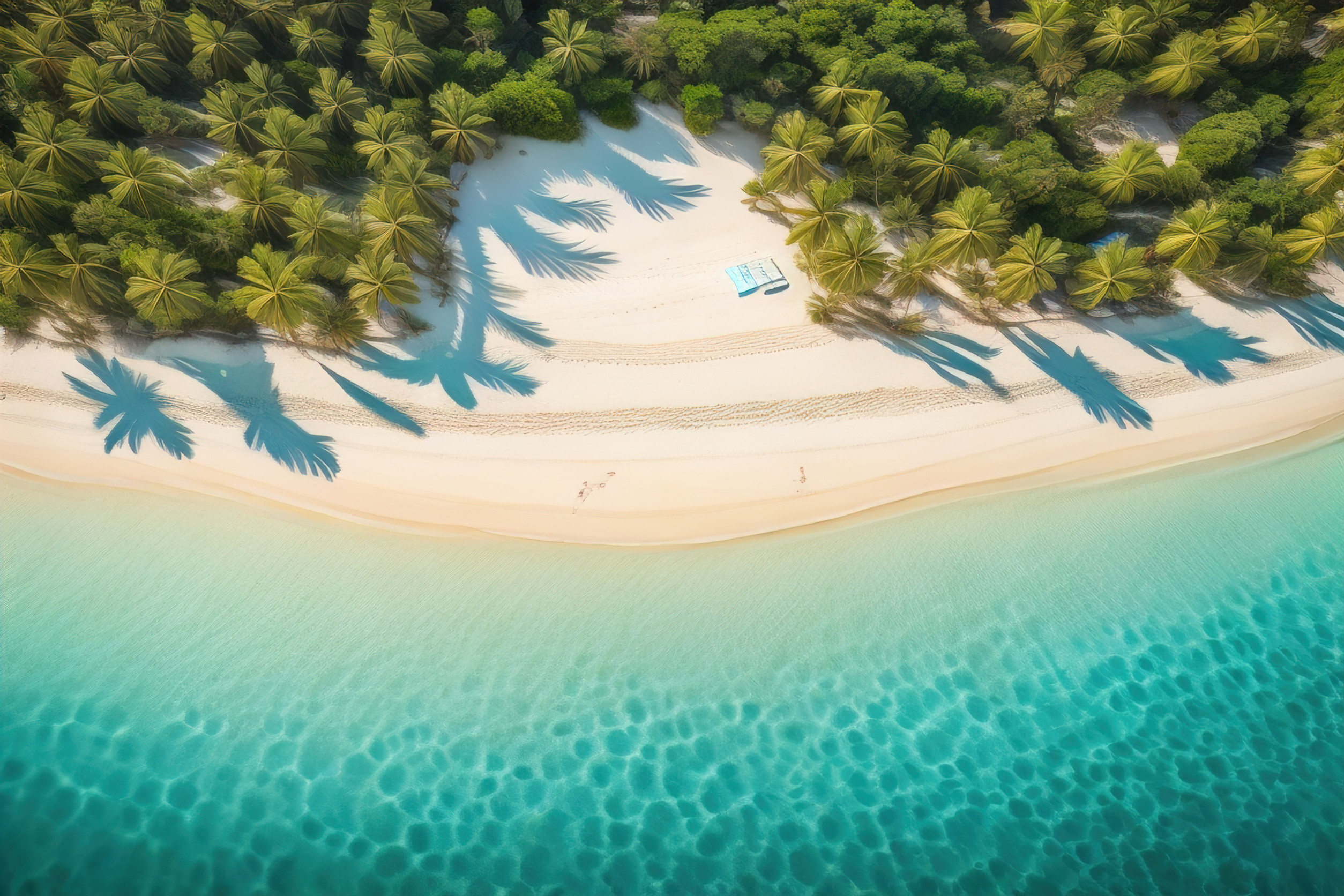 Aerial View Of Beautiful Tropical Beach And Sea With Coconut Palm Tree