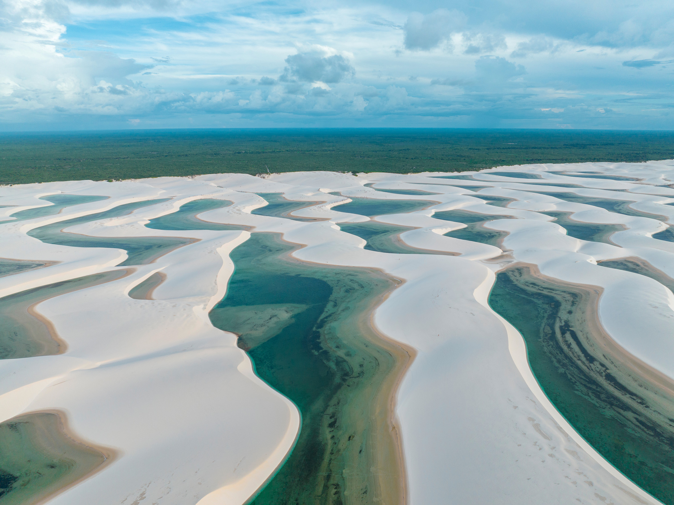 Aerial View Of Lencois Maranhenses White Sand Dunes With Pools