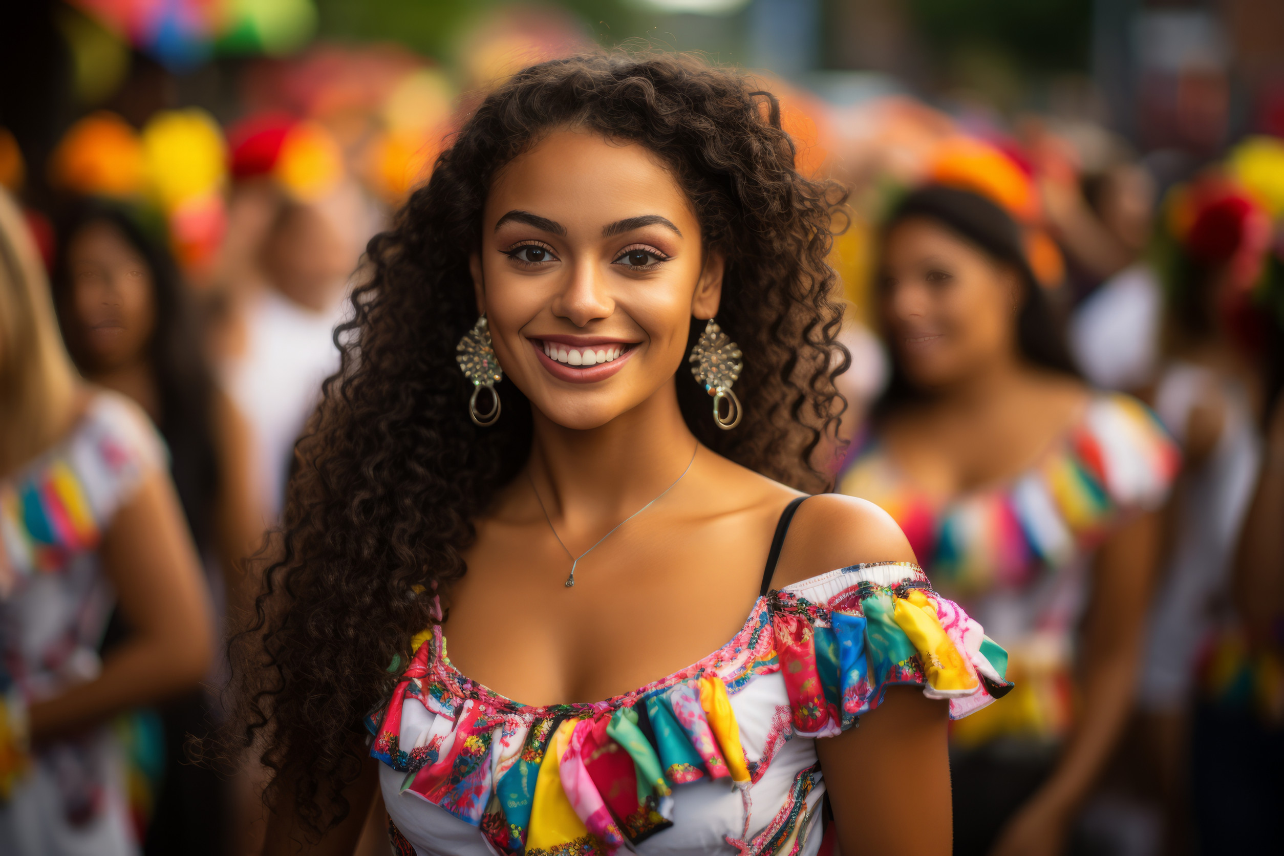 Beautiful Young Woman In Colorful Dress