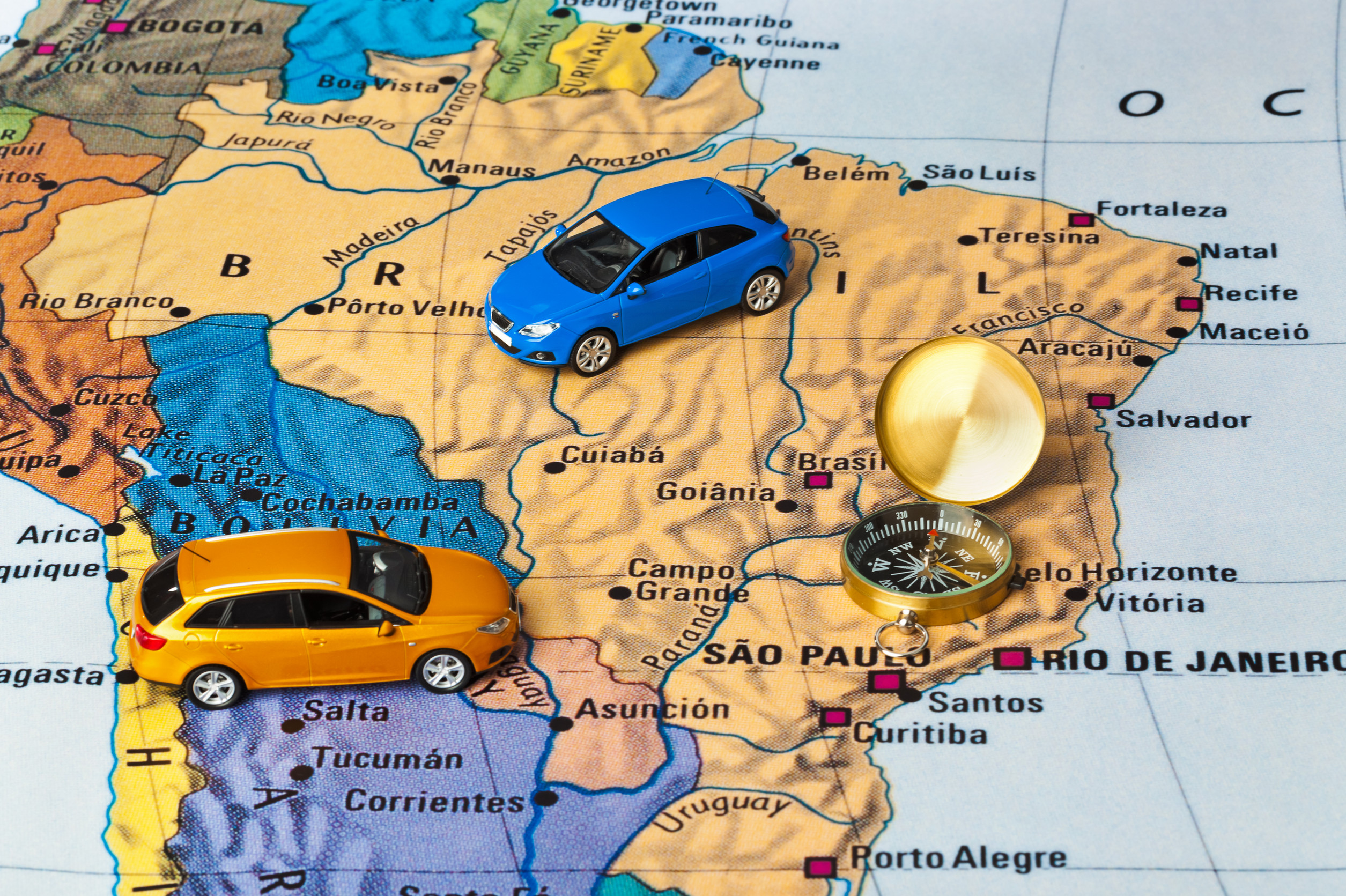 Brazil Map And Compass Travel Background