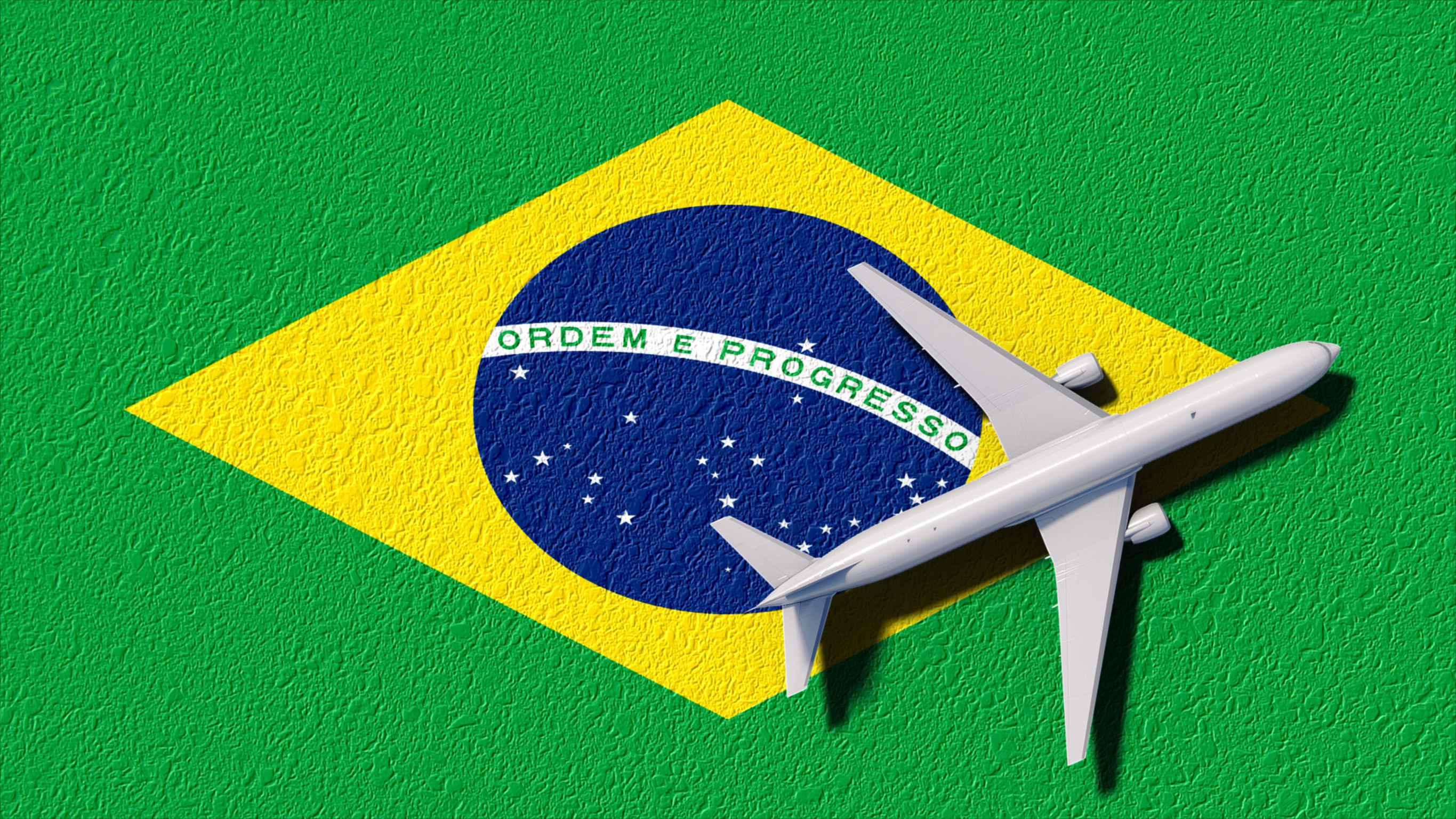 Brazil National Flag And Airplane Fly