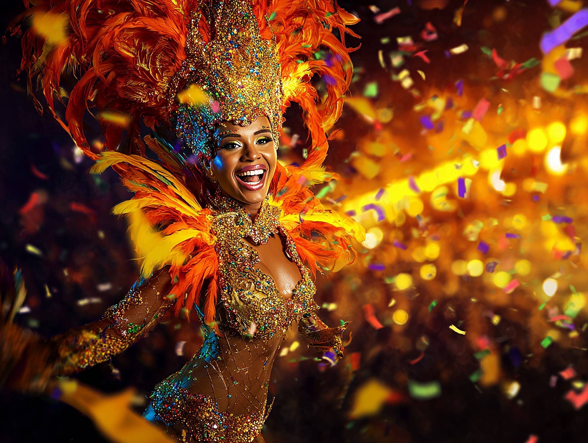 Brazilian Carnival Dancer In Vibrant Costume