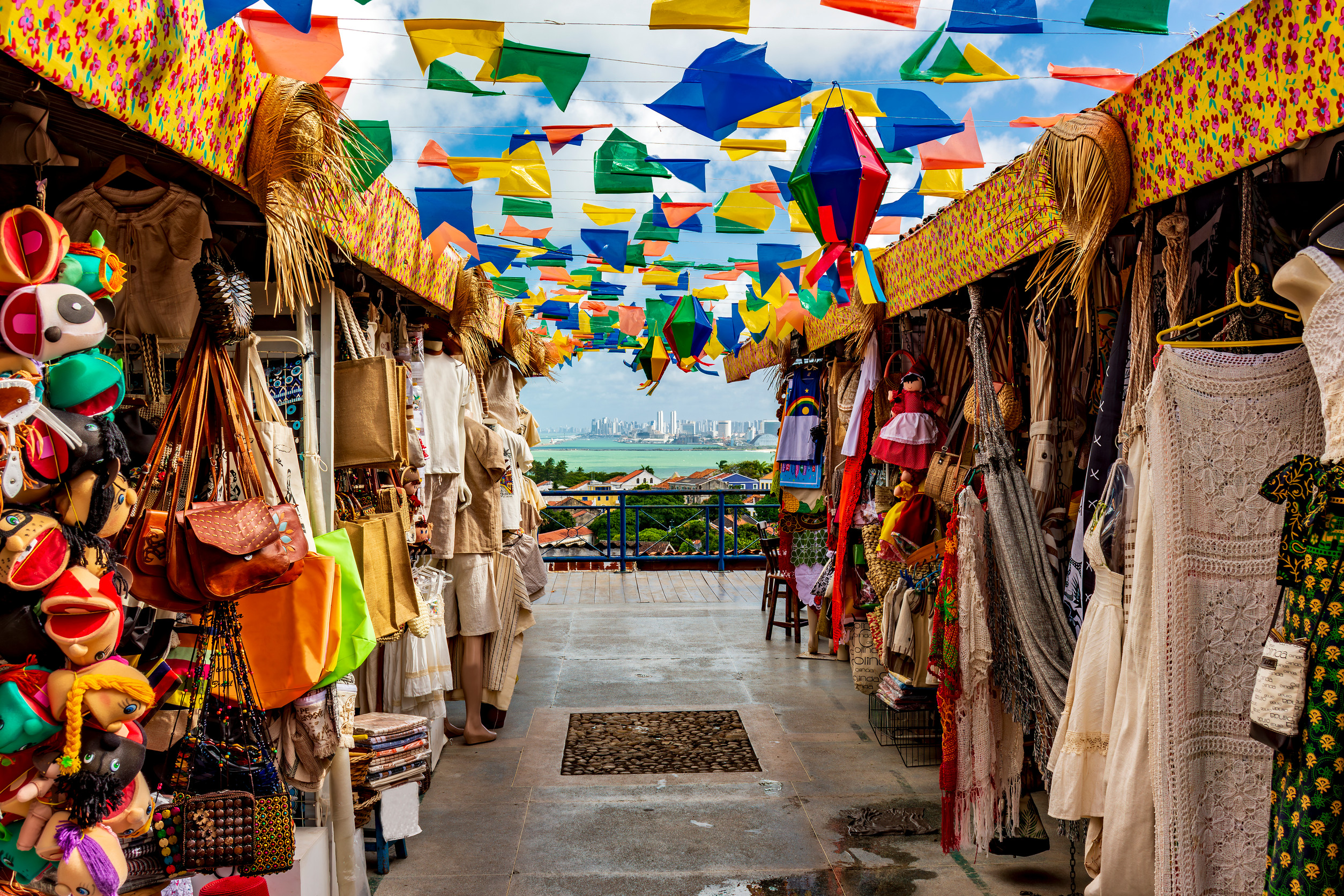 Brazilian Street With Shops For Tourists In Olinda