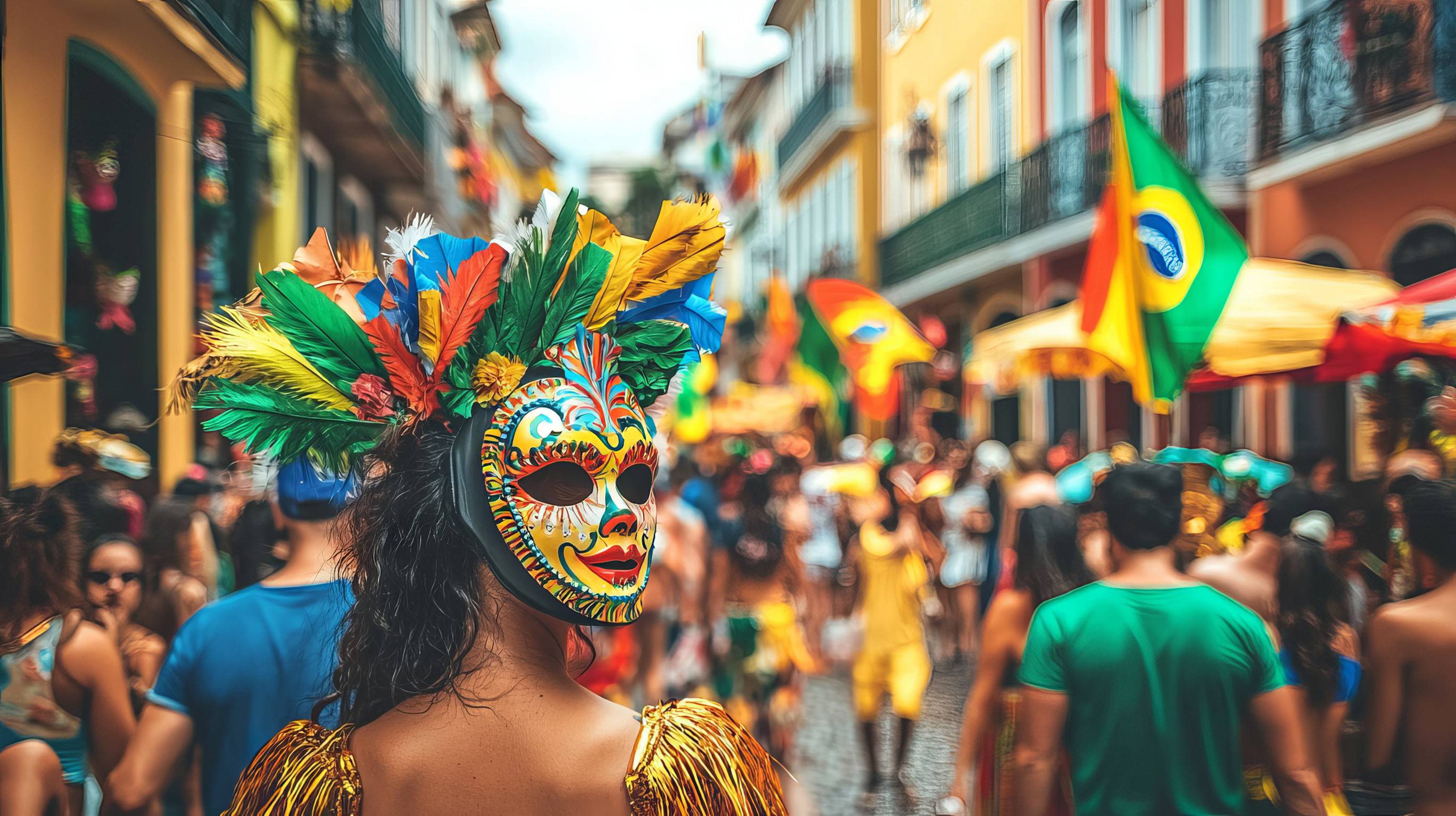Colorful Brazilian Carnival Street With Masks