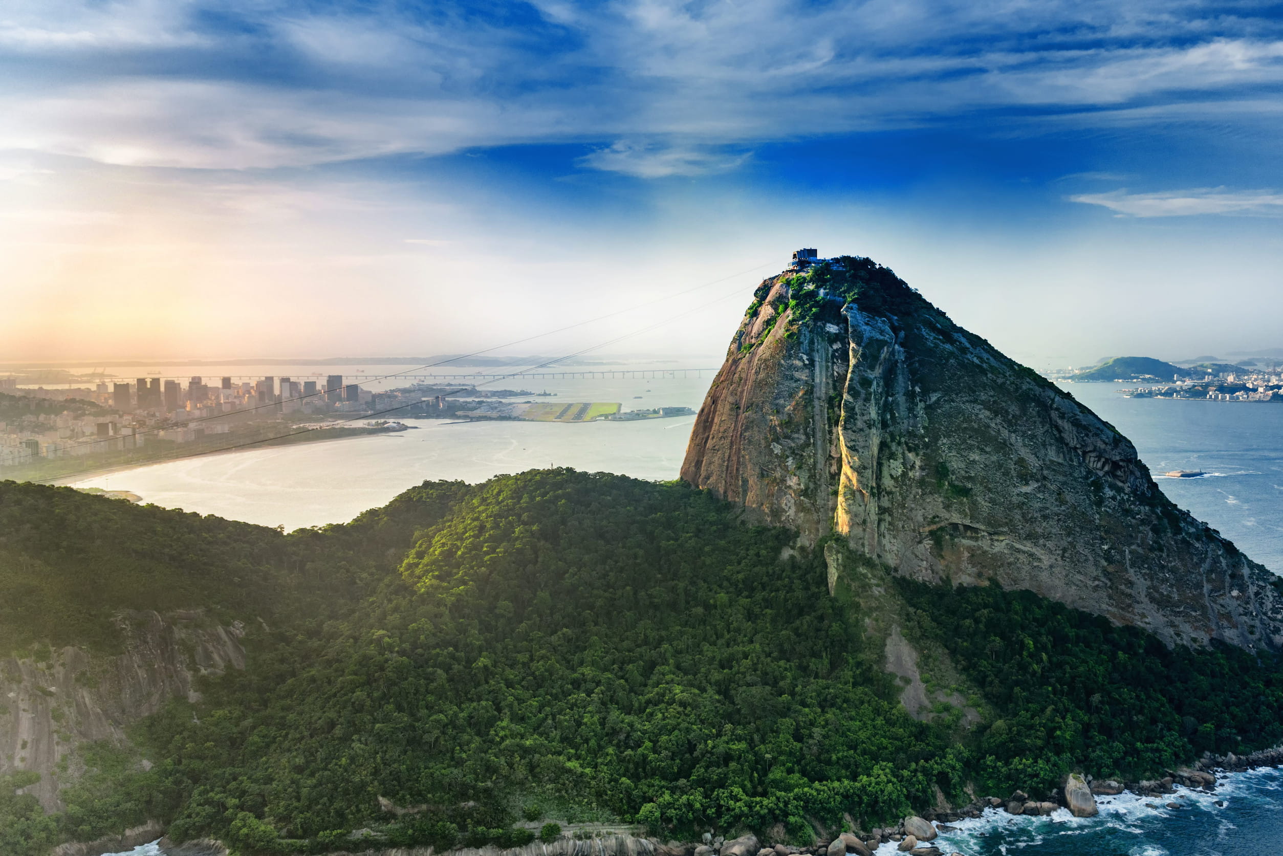 Evening time view of Sugarloaf Mountain in Rio de Janeiro