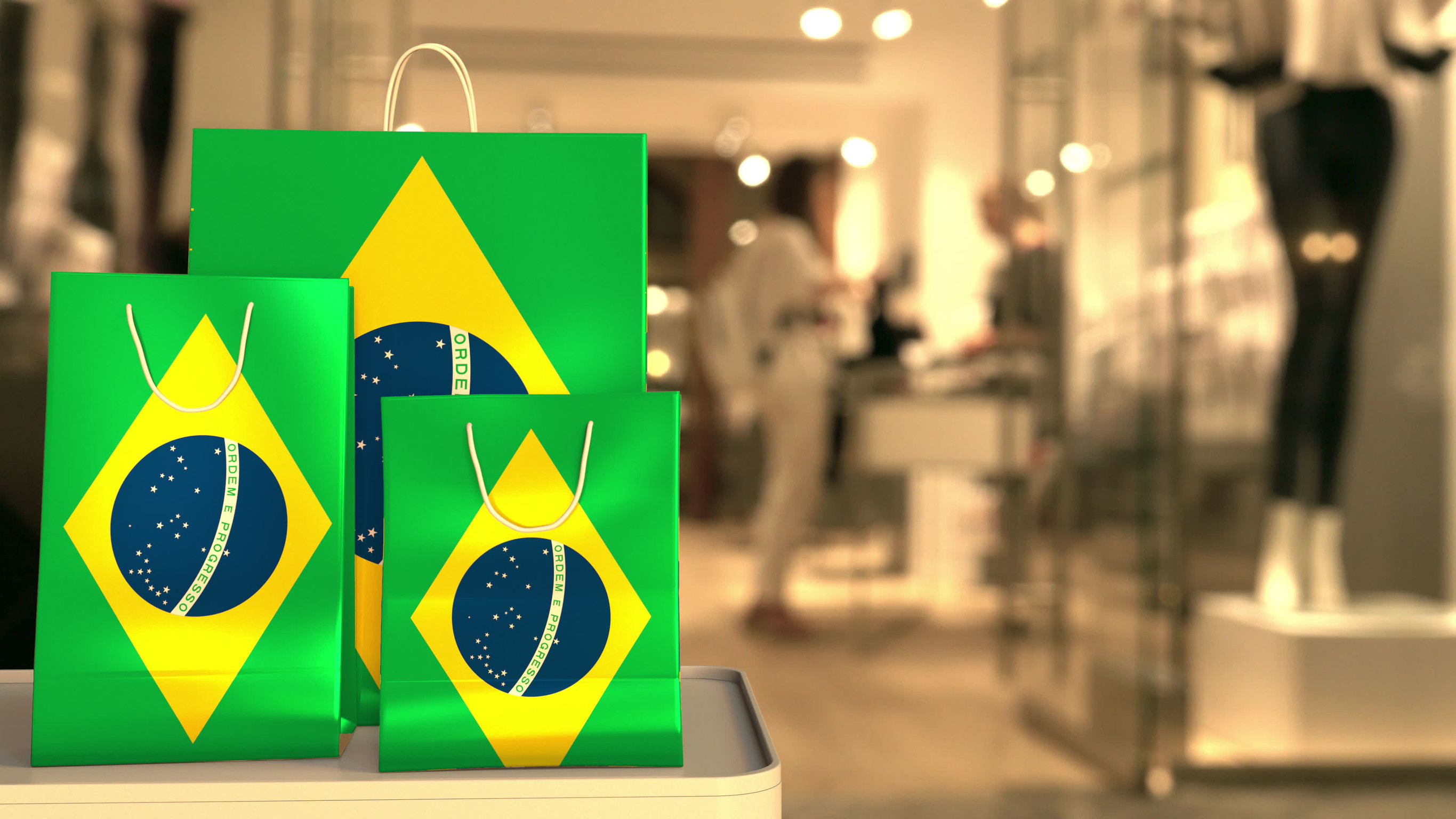 Flag Of Brazil On The Paper Shopping Bags