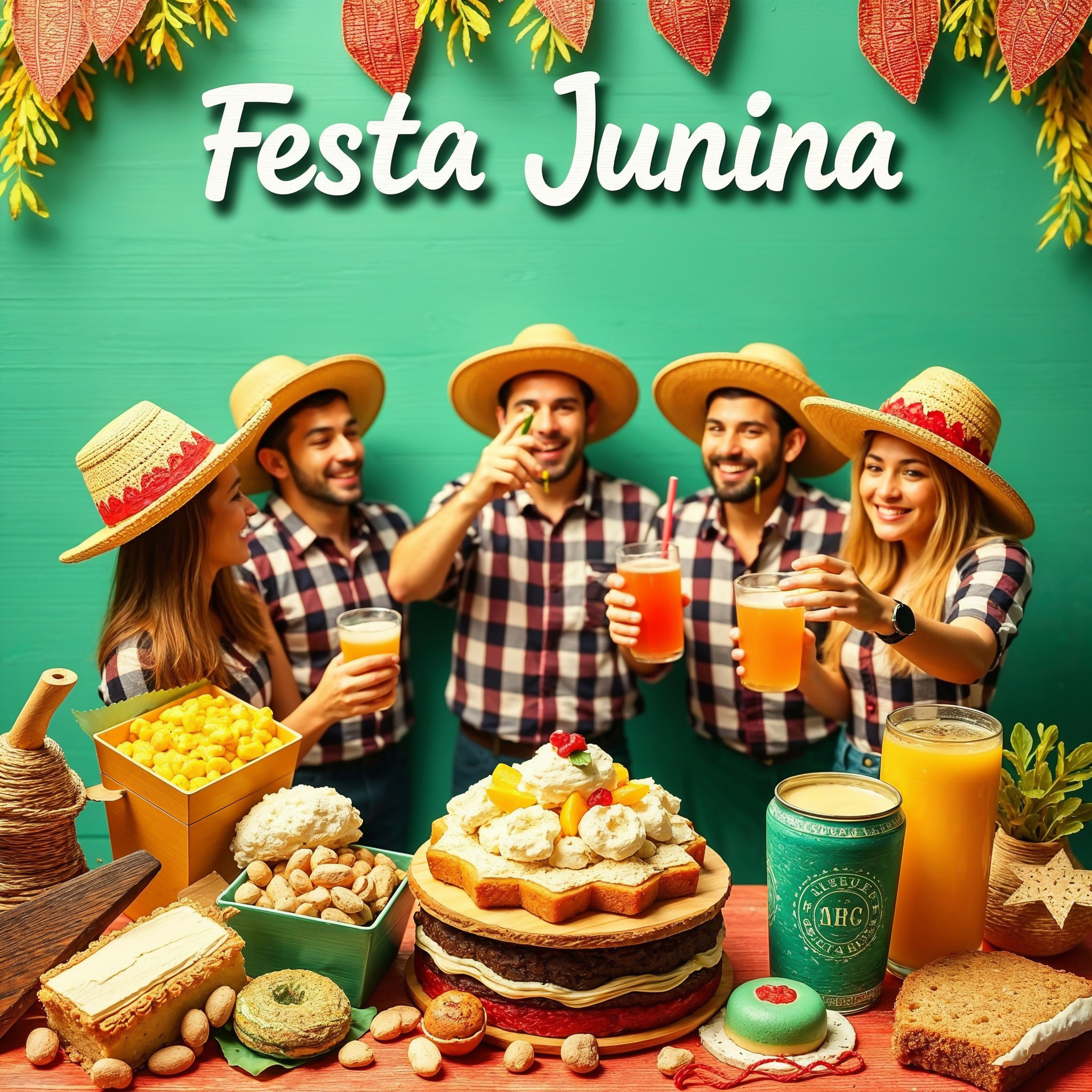 Junina Party Template Design With Happy People Food