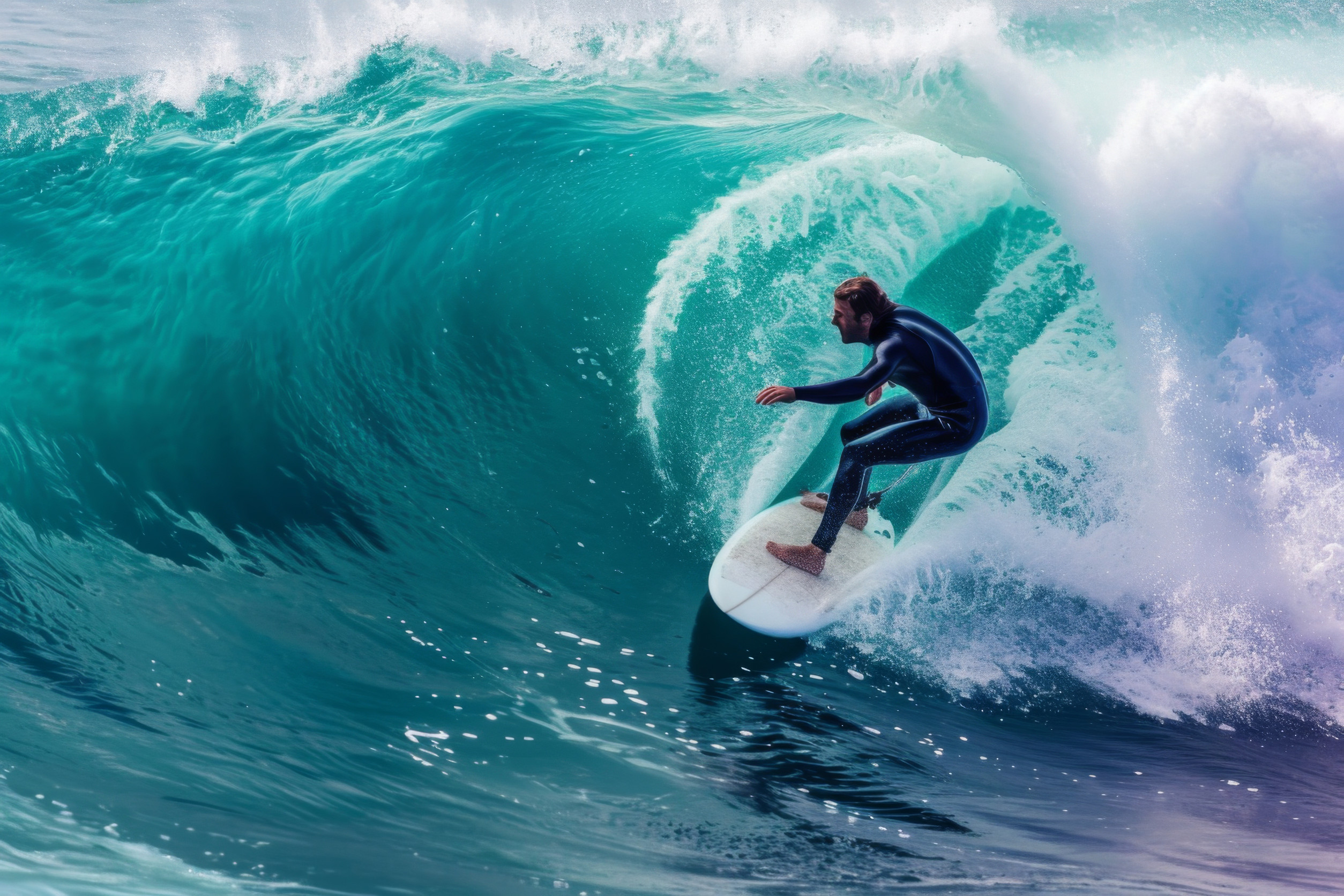 Man Riding Wave On Surfboard Capturing The Thrilling Moments
