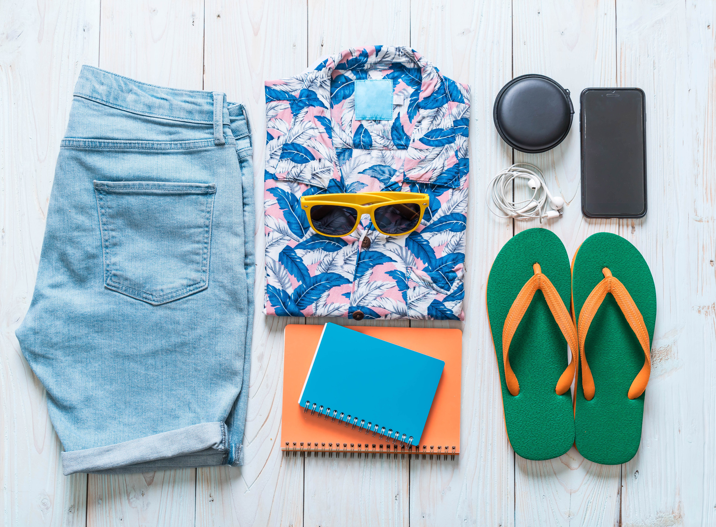 Men S Casual Outfits Of Traveler Summer Holiday On Wood Background