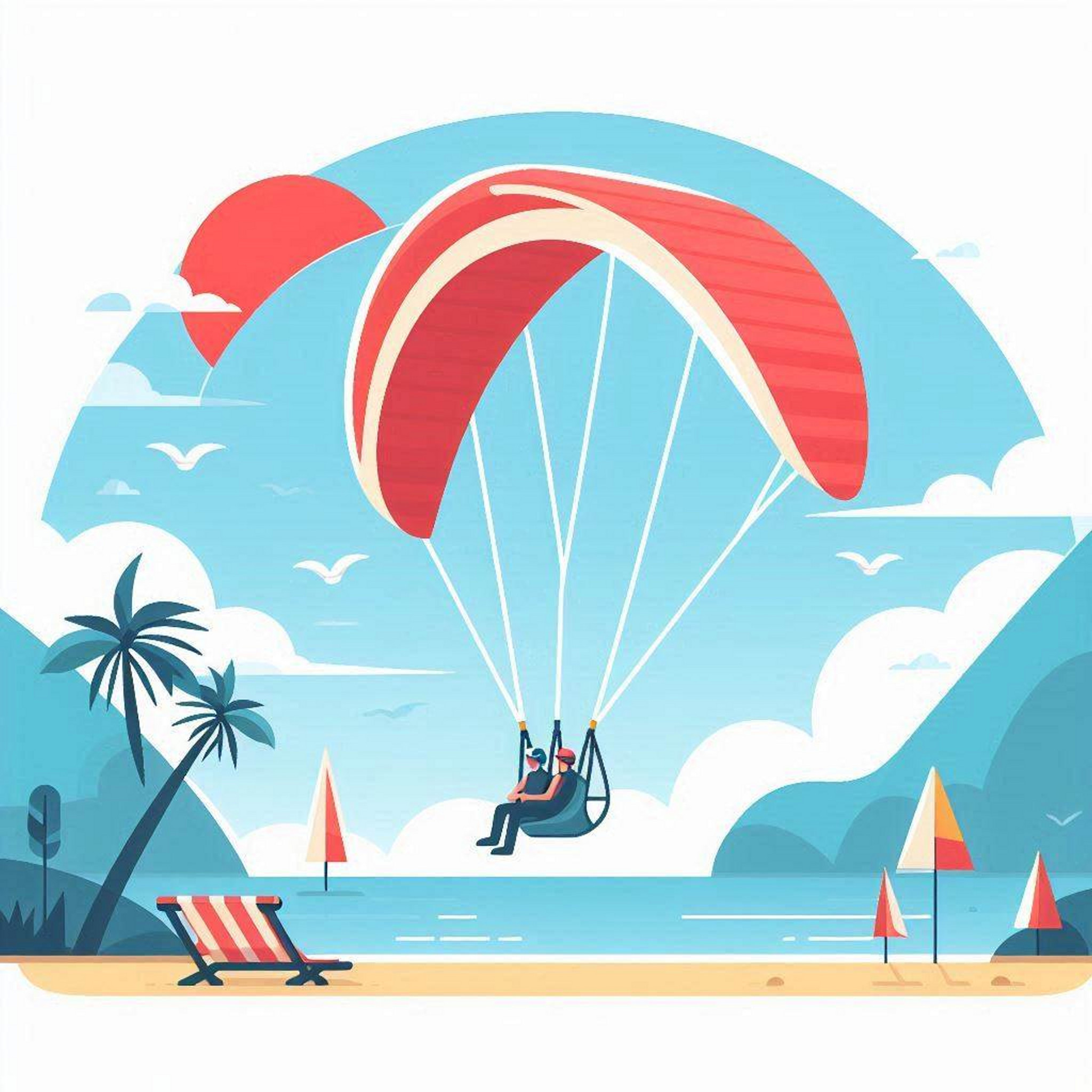 Paraglider Flying Over The Sea Vector Illustration