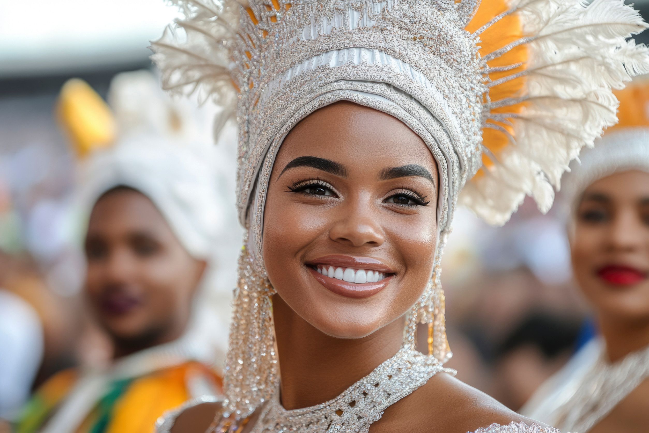 Smiling Rio Carnival Costume Close Up