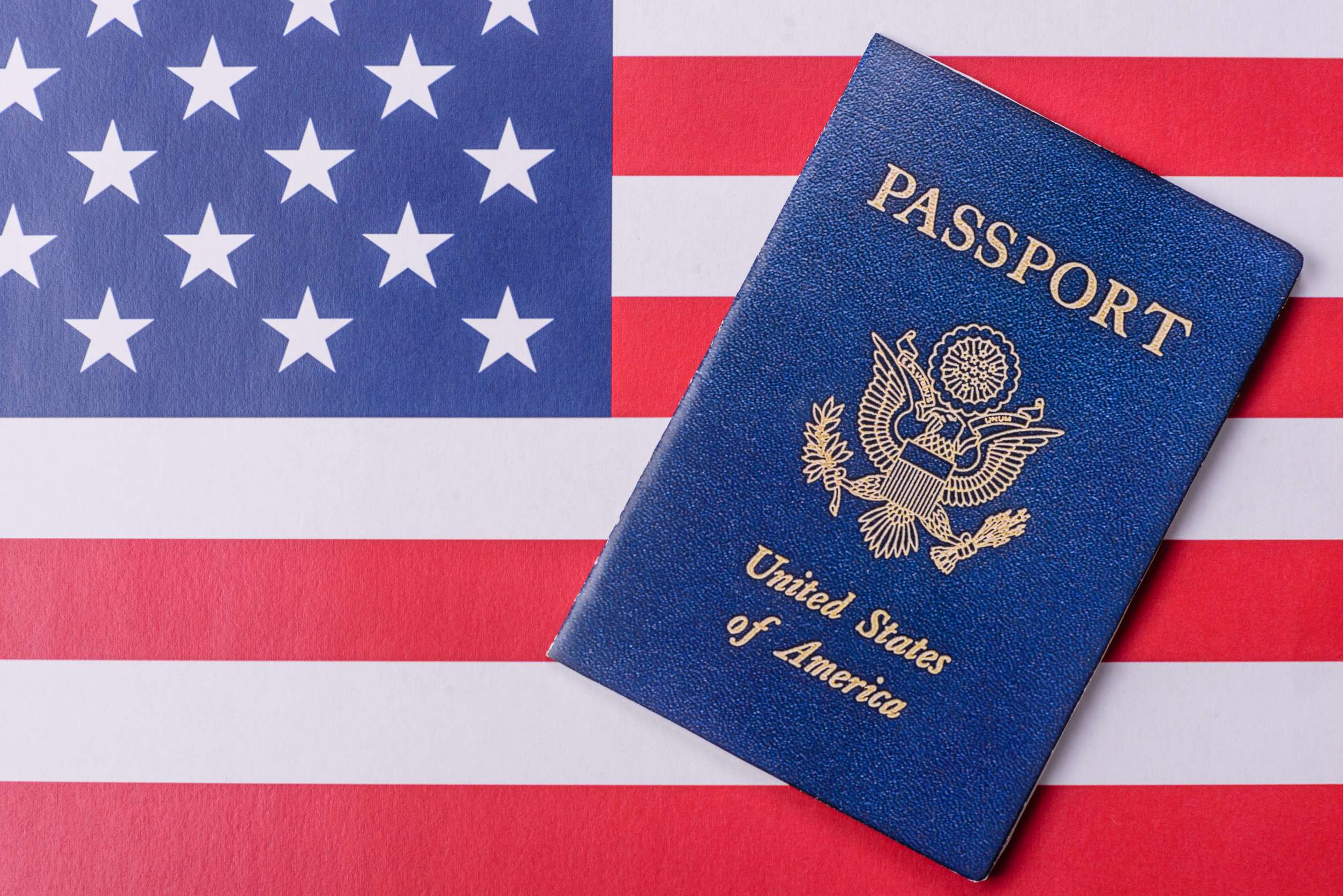United States passport on American flag