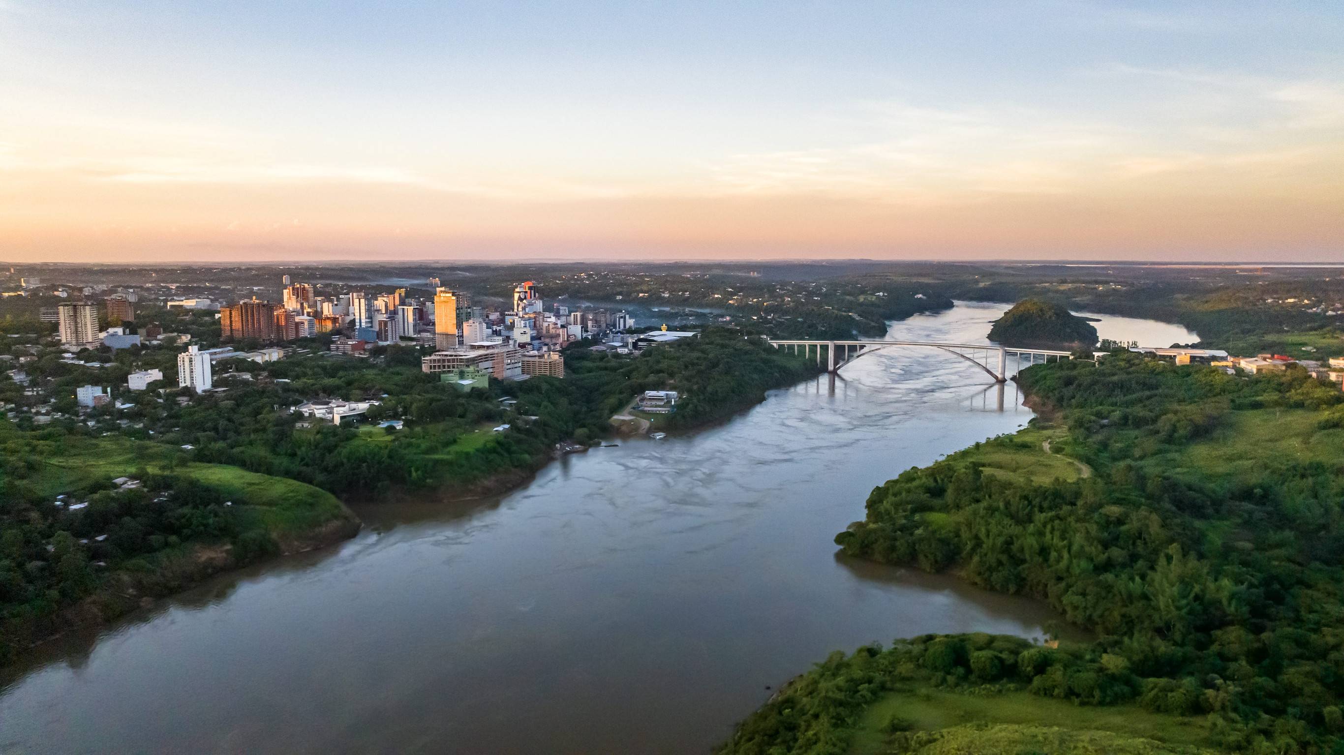 View Of The Brazil And Paraguay Border Connected With Foz Do Lguacu