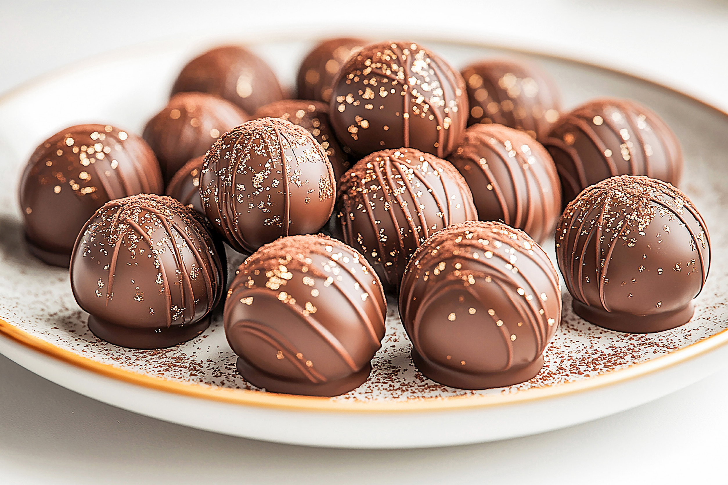 White Plate With Assortment Of Gourmet Chocolates Special Occasion High End Dessert